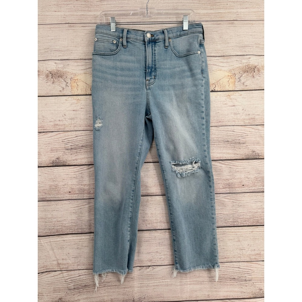 Madewell The Perfect Vintage Jean Womens 29P Light Blue Distressed Raw Hem MC494